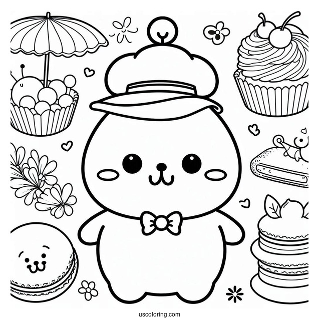 Pompompurin With Macaroon And Friends Coloring Page