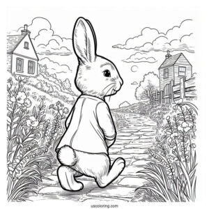 Easy Peter Rabbit Coloring Page Walking Down A Path