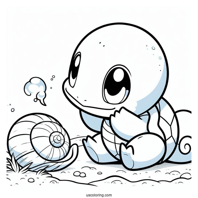 Squirtle Coloring Page Oof Looking At Seashell