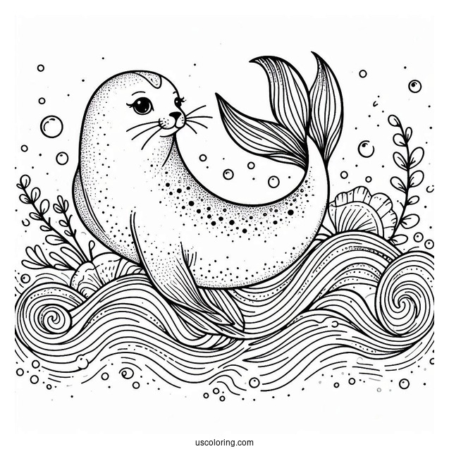 Seal Coloring Page Swimming With A Mermaid