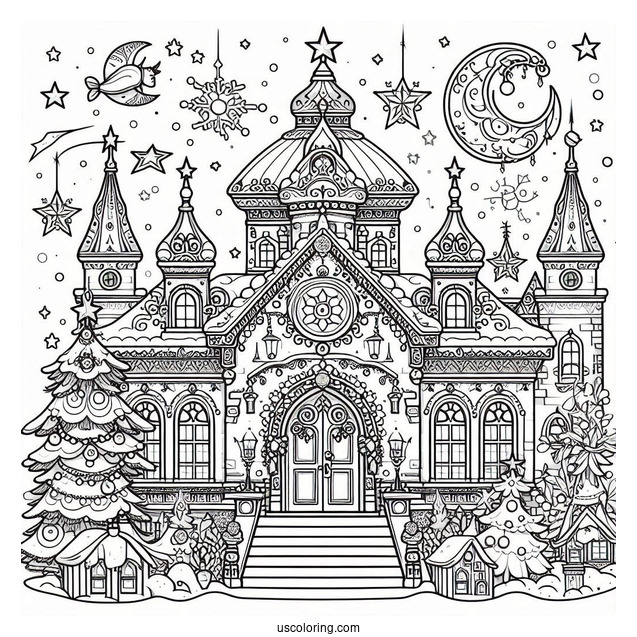 Magical Christmas Palace In The North Pole Coloring Page For Kids