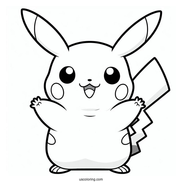 Coloring Sheet Of Cute Pikachu With Arms Up