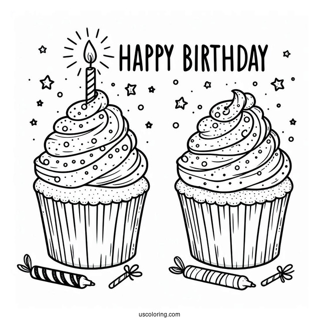 Happy Birthday Cupcake Coloring Sheet