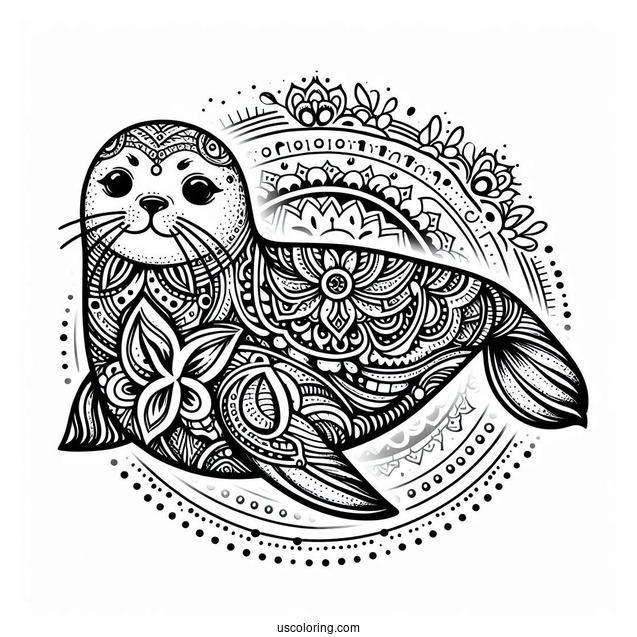Majestic Seal Coloring Page Mandala