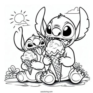 Coloring Page Of Lilo And Stitch Eating Ice Cream