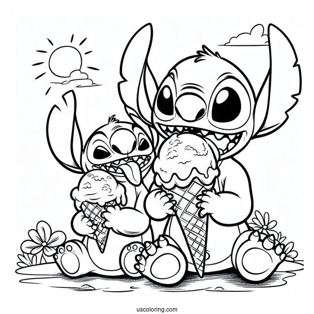 Coloring Page Of Lilo And Stitch Eating Ice Cream