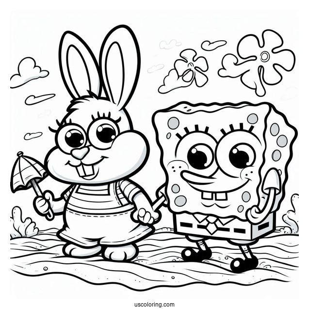 Sandy And SpongeBob Playing Together