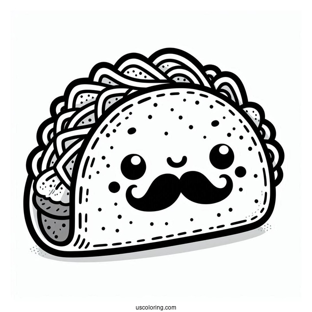 Kawaii Mexican Taco Coloring Page With Mustache