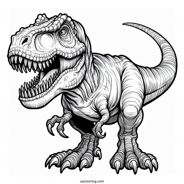 Coloring Sheet Of T-Rex With Sharp Teeth And Big Claws