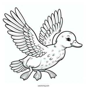 Coloring Page Of a Duck Flying