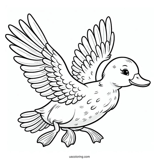 Coloring Page Of a Duck Flying