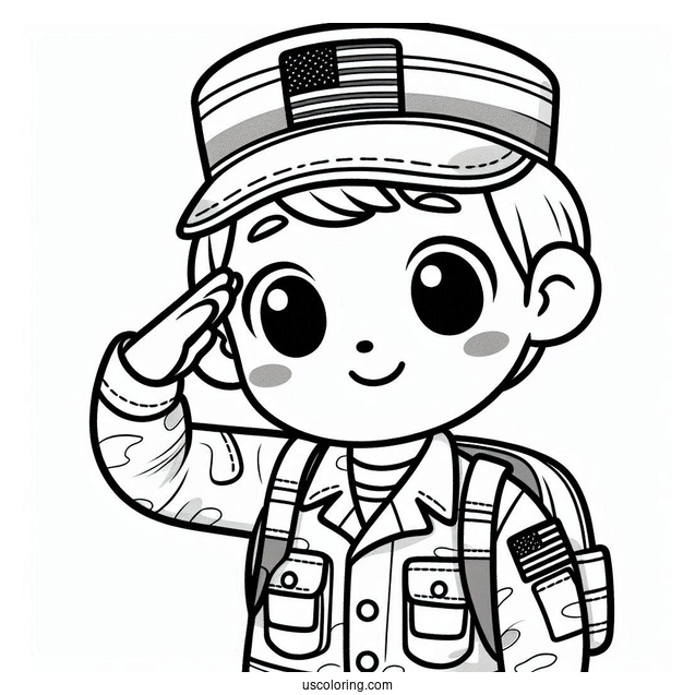 Cute American Soldier Coloring Page Saluting For Preschoolers