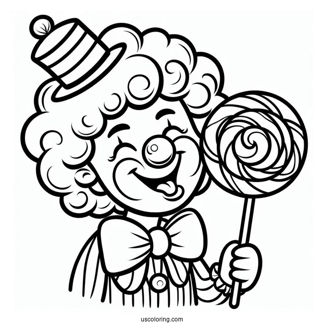 Coloring Page of Clown With Lollipop