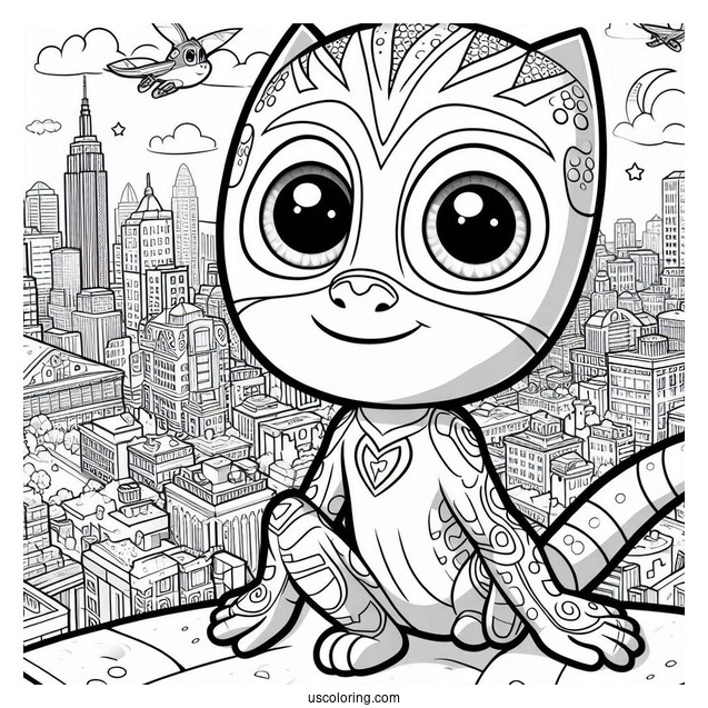 Detailed PJ Masks Coloring Page Of Gekko In City