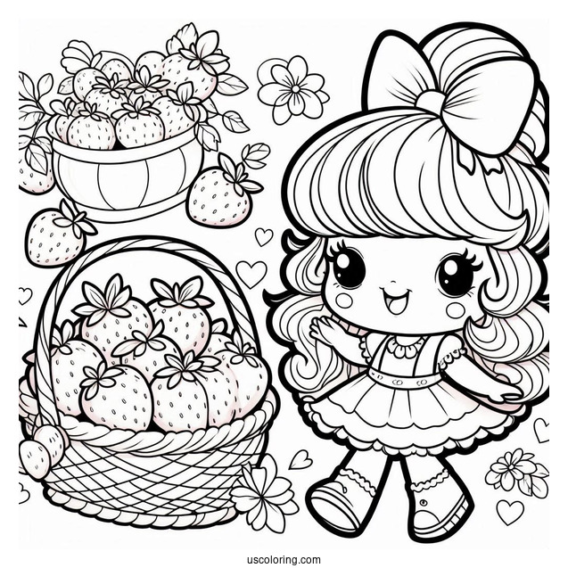 Strawberry Shortcake Coloring Page Carrying Basket Of Strawberries