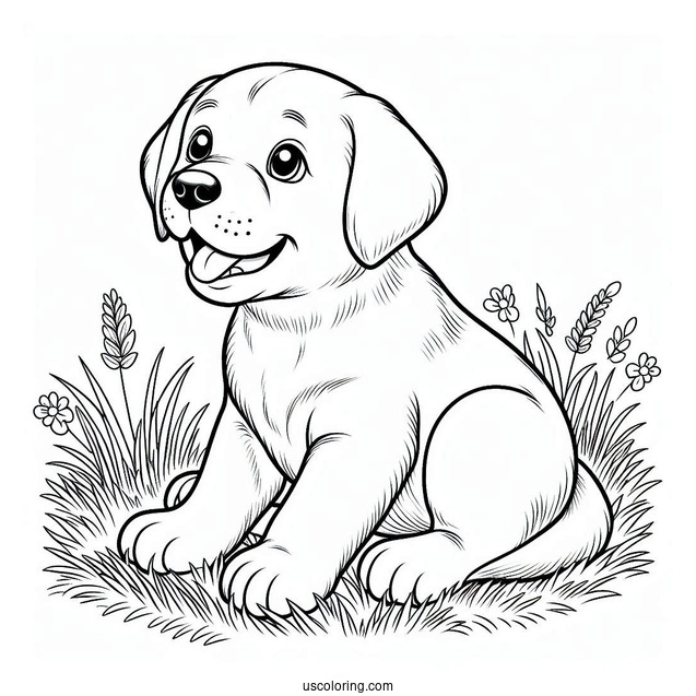 Simple Labrador Puppy On Grass To Color