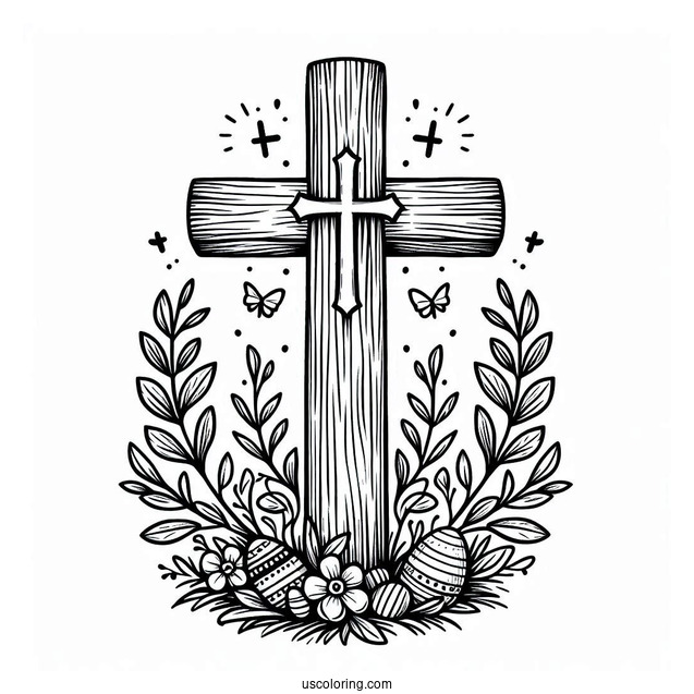 Wooden Easter Cross Coloring For Kids