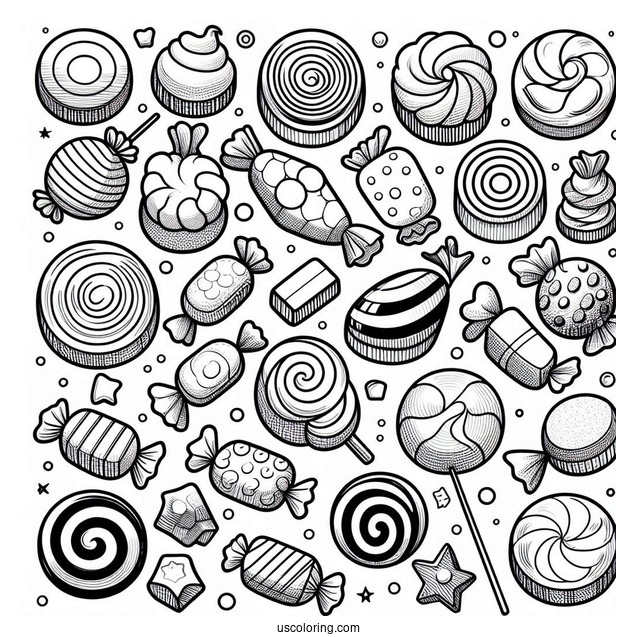 Full Page Of Assorted Candies To Color