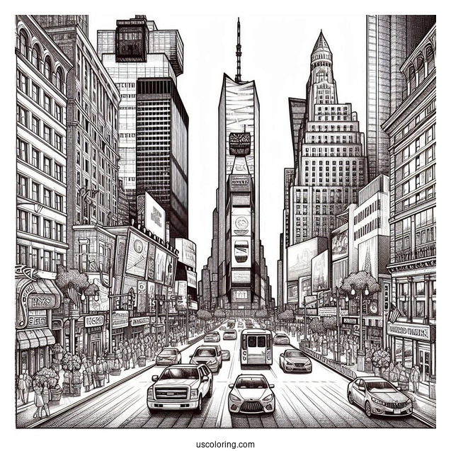 Detailed New York Coloring Page Of Times Square