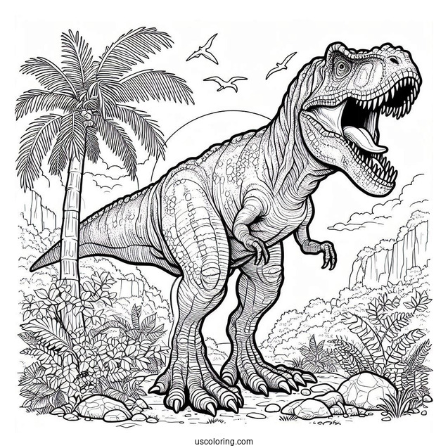 Coloring Page Of a Detailed Tyrannosaurus Rex