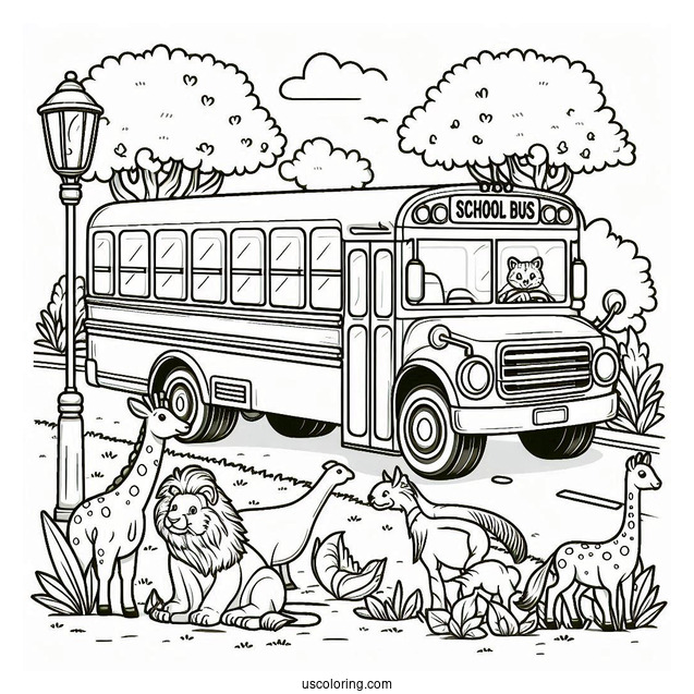 School Bus Coloring Page Field Trip to the Zoo
