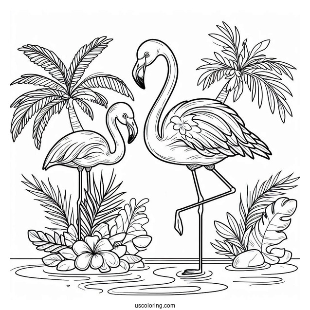 Tropical And Summer Themed Flamingos To Color