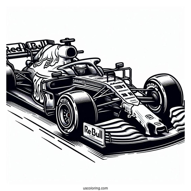 F1 Coloring Page Of Red Bull Max Verstappen Race Car