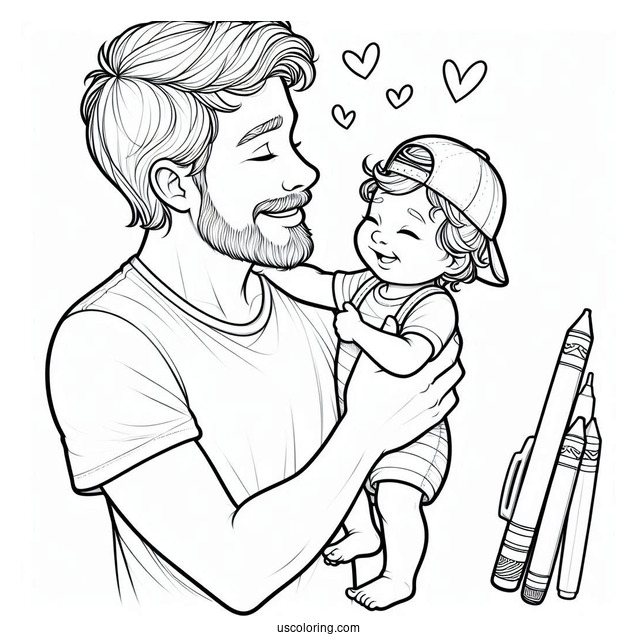 Dad Holding His Baby On Father's Day Coloring Page