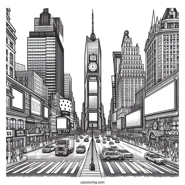 Detailed New York Coloring Page Of Times Square