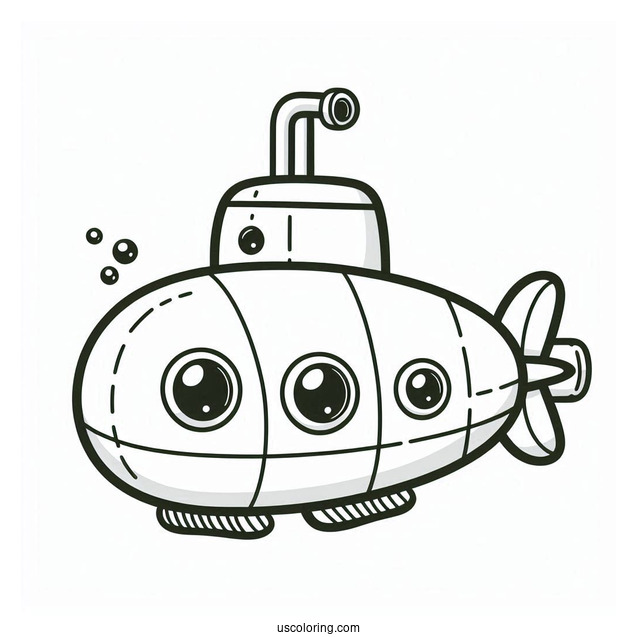 Cute Chibi Submarine Coloring Page For Preschoolers