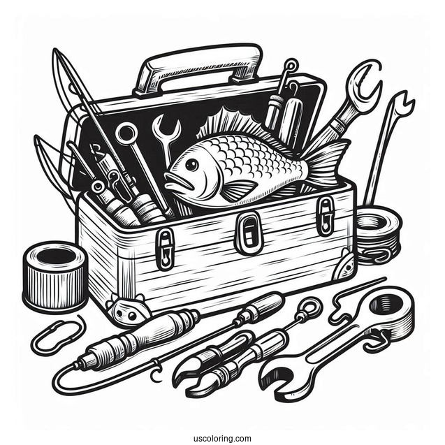 Fishing Coloring Page Of Tool Box