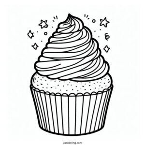 Easy Outline Of a Cupcake To Color