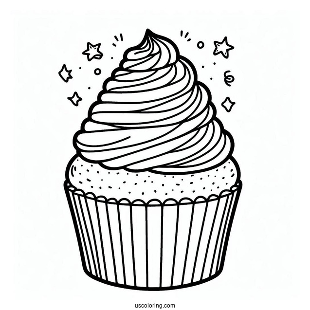 Easy Outline Of a Cupcake To Color