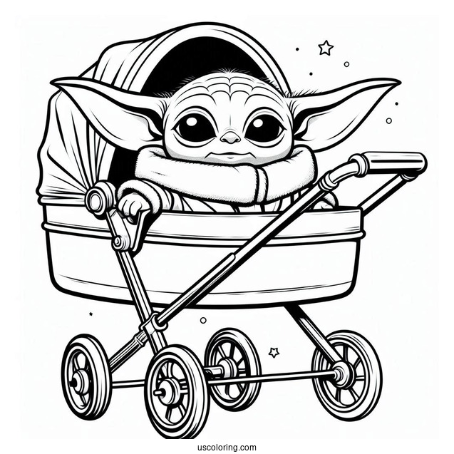 Baby Yoda In Hovering Pram To Color