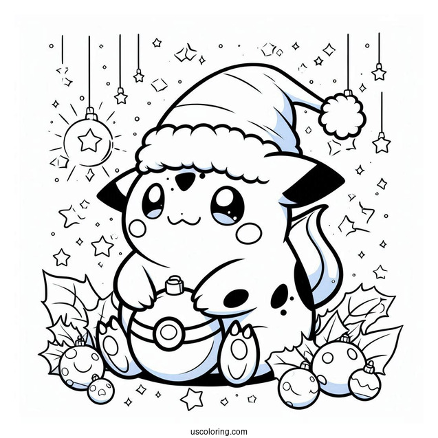 Pokemon Christmas Coloring Page Card With Bulbasaur