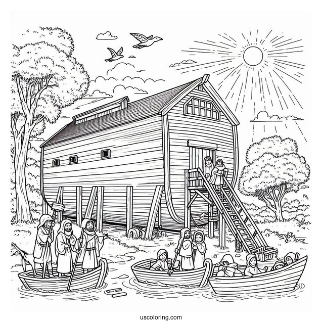 Noah's Ark Coloring Page Of Building The Ark With His Sons