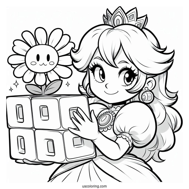 Princess Peach And Princess Daisy Coloring Page Carrying Block