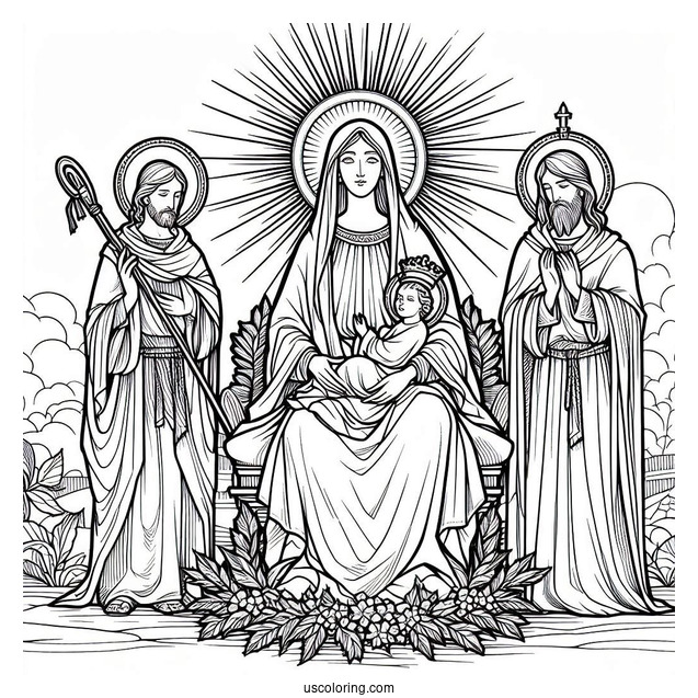 Virgin Mary With Jesus And Three Kings Coloring