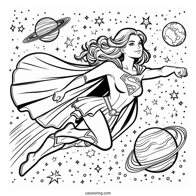 Supergirl Coloring Page Flying In Outerspace