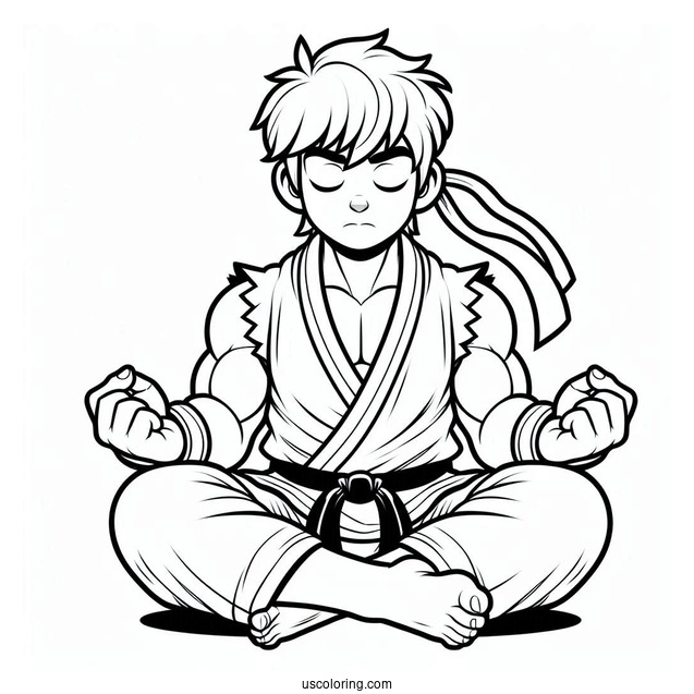 Street Fighter Coloring Page Of Ryu Meditating For Kids