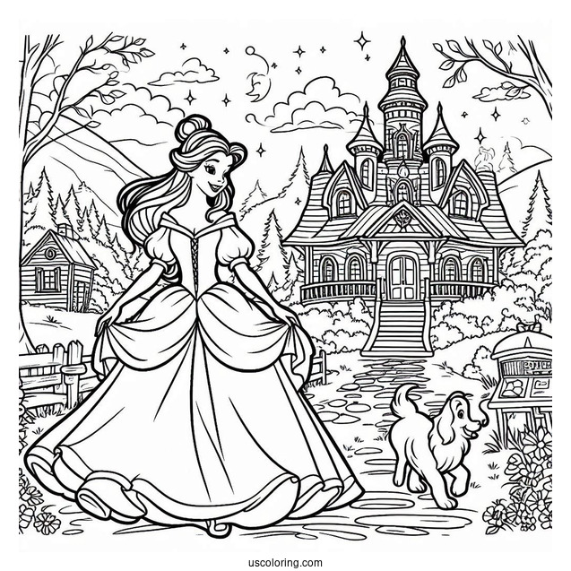Coloring Sheet Of Belle In The Village
