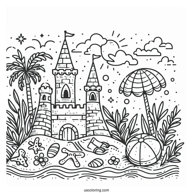 Summer Coloring Page Of Sand Castle For Kids
