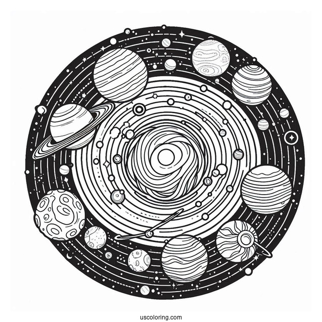 Solar System Map Excluding Pluto Coloring Page