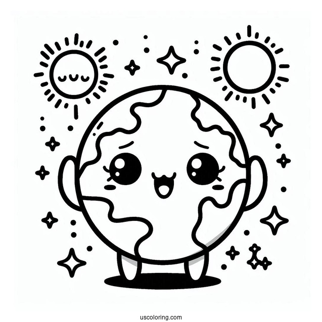 Kawaii Earth Waving Coloring Sheet For Preschoolers