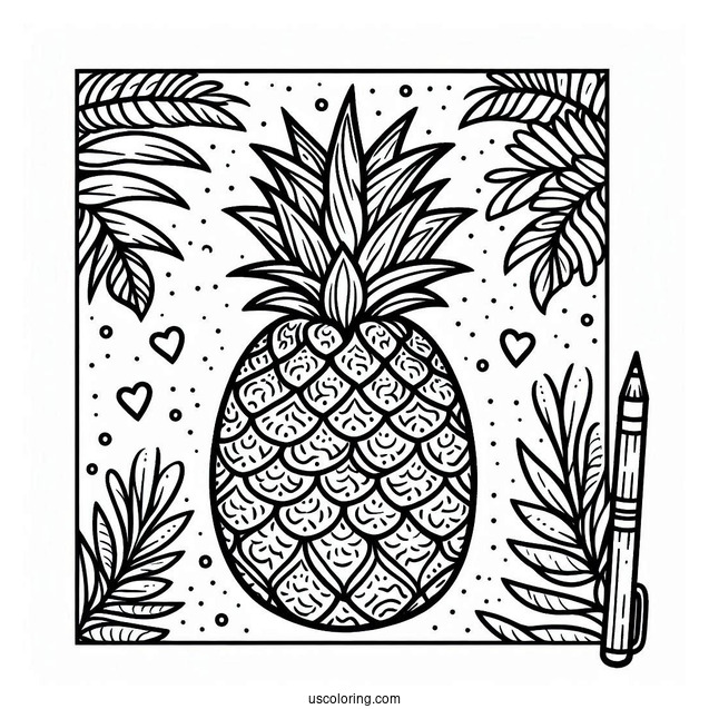 Hawaiian Themed Pineapple Coloring Page