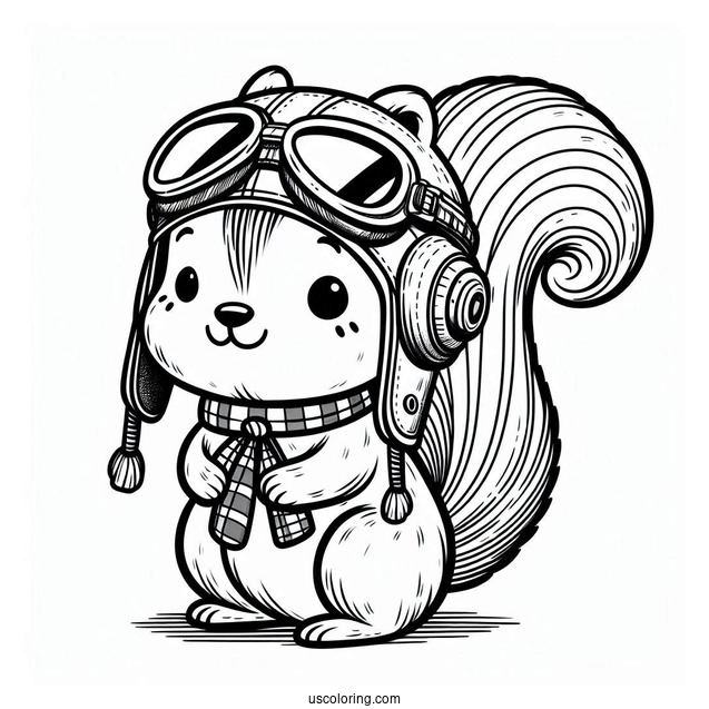 Rocket J Squirrel Coloring Page Wearing Aviator Helmet For Preschoolers