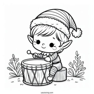 Cute Elf Playing a Drum To Color