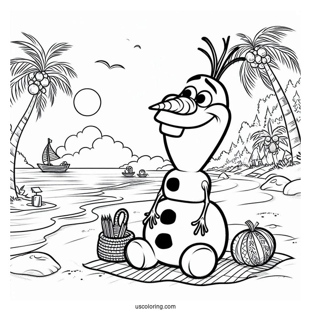 Coloring Page Of Olaf At The Beach