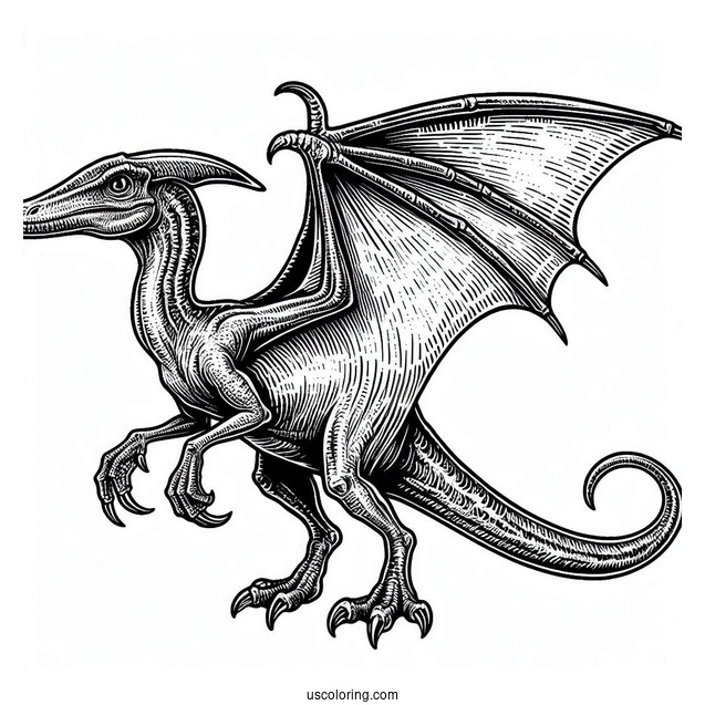 Scary Pterodactyl Coloring Page With Detailed Skin