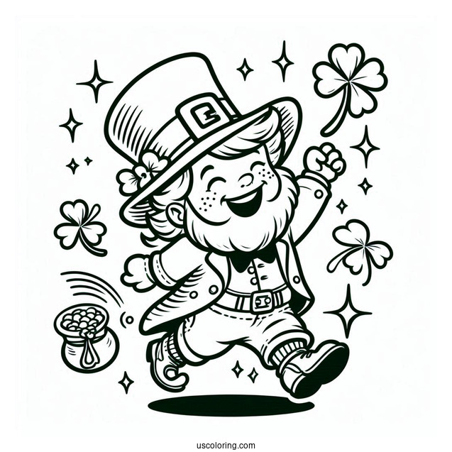 St. Patrick's Day Coloring Page Cheerful Leprechaun Dancing